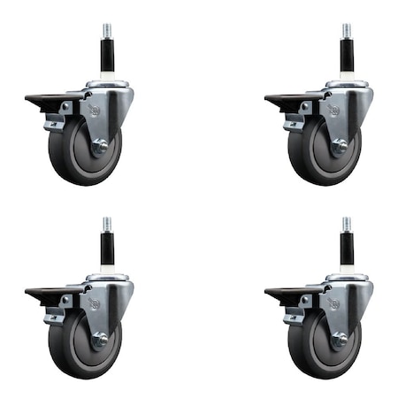 Service Caster 4'' Thermoplastic Rubber Swivel 7/8'' Expanding Stem Caster Set with Brake, 4PK SCC-EX20S414-TPRB-PLB-78-4